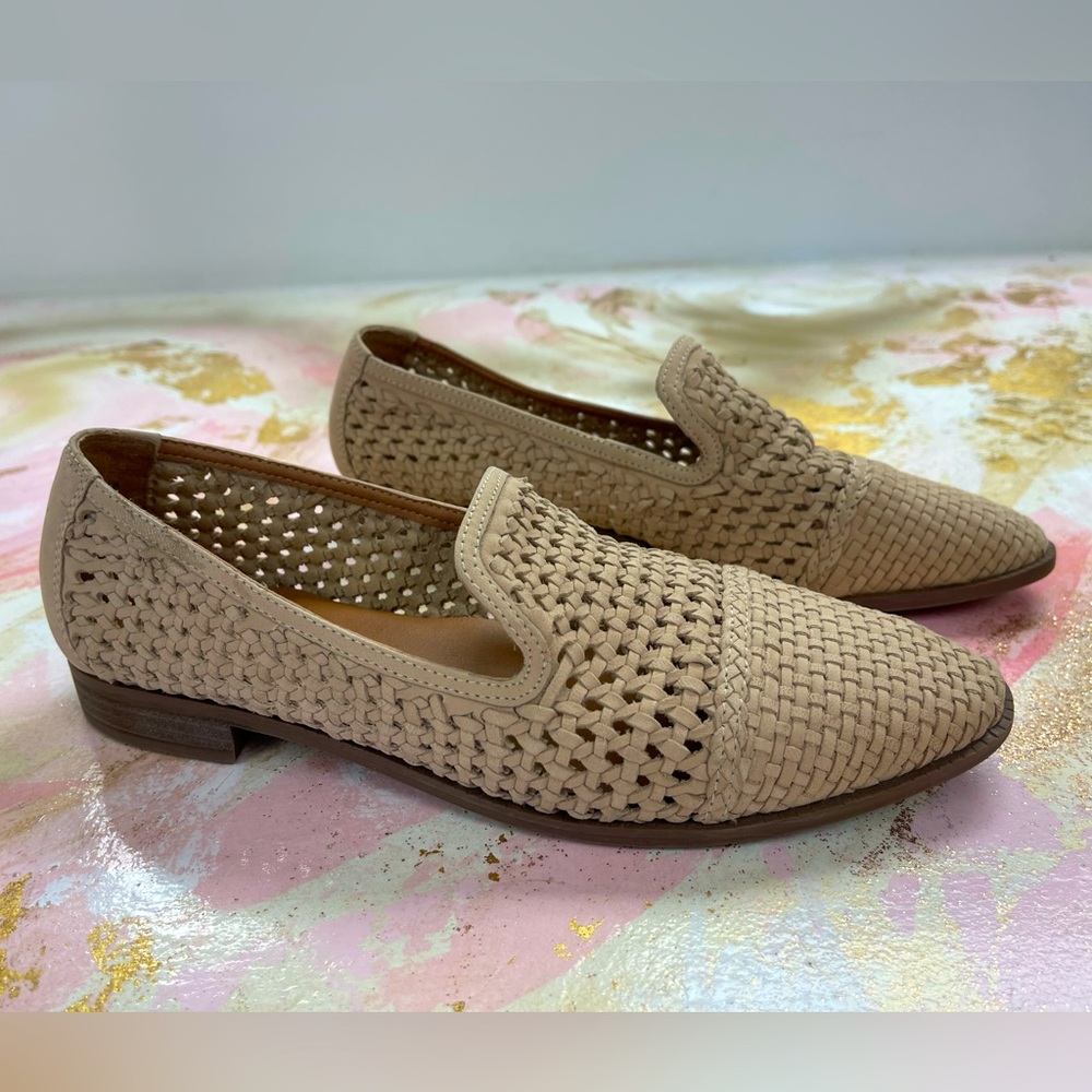 Joie genuine leather shoes woven waffle tan loafers size 8.5